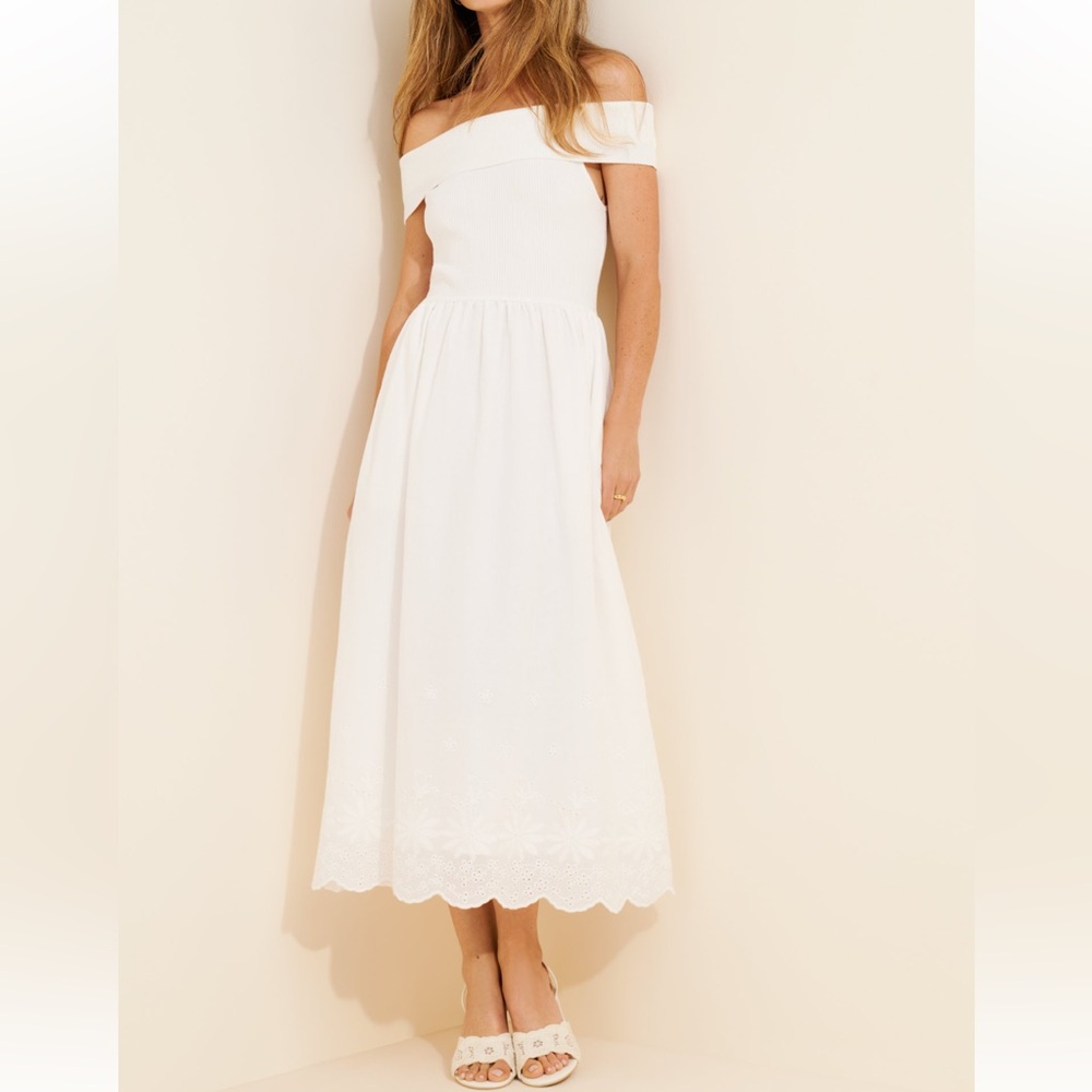 ASTR the Label Off Shoulder White Midi Dress